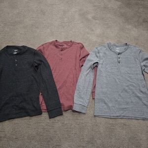Men's Long Sleeve Henley Shirt - Black, Red, Gray